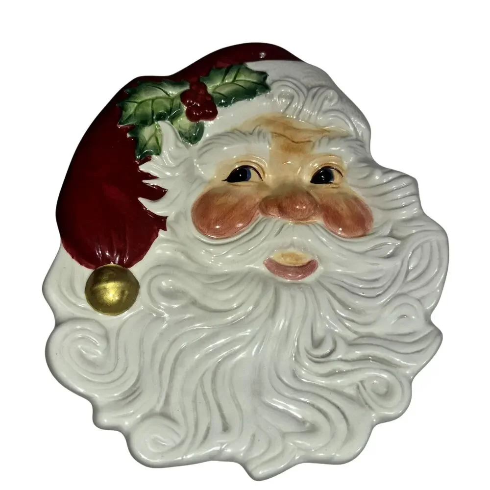 Vintage 2003 Fitz & Floyd Ceramic Holiday 3D Santa Cookie Plate Original Box